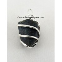Black Agate Hammered Nuggets Cage Wrapped Pendant